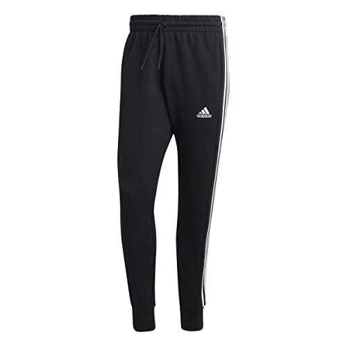 adidas Essentials French Terry Tapered Cuff 3-stripes Joggers Pants, Black/White, M Hombre