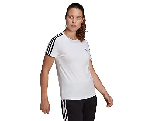 adidas Essentials Slim 3-Stripes, Camiseta de manga corta, Mujer, White/Black, M