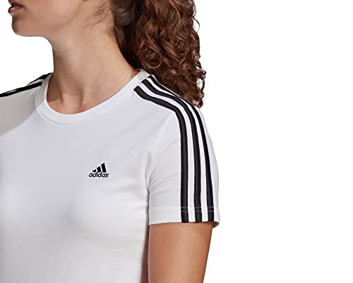 adidas Essentials Slim 3-Stripes, Camiseta de manga corta, Mujer, White/Black, M