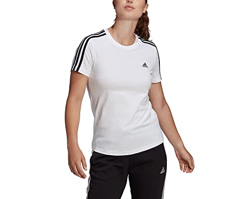 adidas Essentials Slim 3-Stripes, Camiseta de manga corta, Mujer, White/Black, M