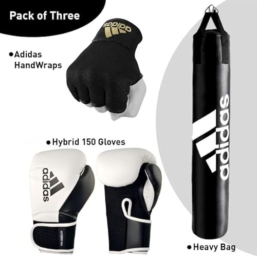 Adidas Home use Heavy Bag with Hybrid 150 Boxing Gloves and Protective Inner Gloves - Home Gym Bundle Deal- for Boxing , Kick Boxing Punching and Training