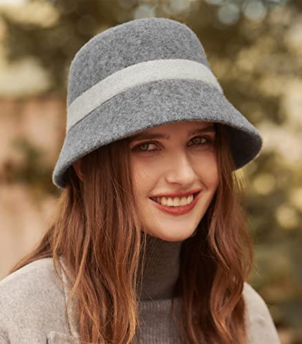 Adigaber Sombrero Gorra para Mujer Lana Bowler Cloche Bucket Bombines Fedora Derby Vintage Invierno Sombrero