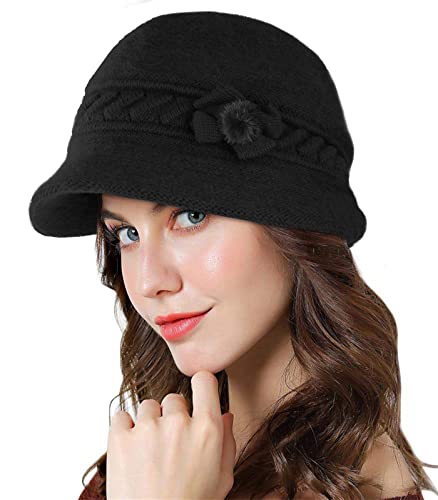 Adigaber Sombrero Invierno Tiene un cálido Forro Polar Gorros de Punto para Mujeres Vintage Moda Angola Boina con Visera