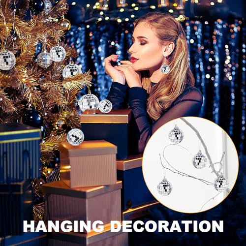 Adiwo Bolas de Espejos, 12PCS Espejos de Bola de Discoteca para Colgar, 3cm Bolas de Espejo Plata, Mini Bola Reflectante Decoración de Fiestas,Efecto de luz DJ,Decoración del Árbol de Navidad