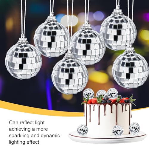 Adiwo Bolas de Espejos, 12PCS Espejos de Bola de Discoteca para Colgar, 3cm Bolas de Espejo Plata, Mini Bola Reflectante Decoración de Fiestas,Efecto de luz DJ,Decoración del Árbol de Navidad