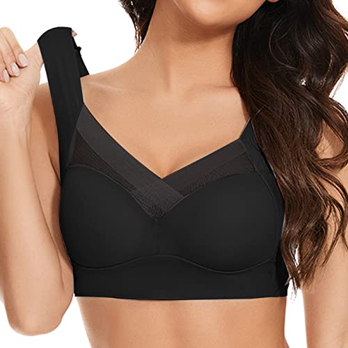 ADMAY Nuevo 2024 Camiseta sin tirantes de encaje grande para mujer, ropa interior, pliegue lateral delgado, pecho lateral, tabla de tallas de sujetador ajustable, Negro , XXX-Large