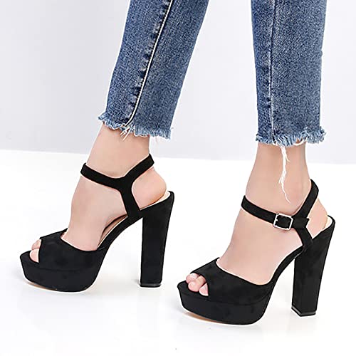 ADMAY Sandalias Mujer Zapatos de Verano Elegantes Chanclas Zapatos de mujer europeos y americanos de moda con hebillas, tacones súper altos de 13 cm de grosor y sandalias grandes Zapatos de mujer