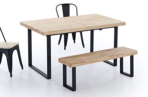 ADNATURA. Banco Madera Chuck para Comedor o Cocina, Asiento Auxiliar Roble Cálido y Patas Metálicas Mate Negro. 2 Plazas.120x47x34cm