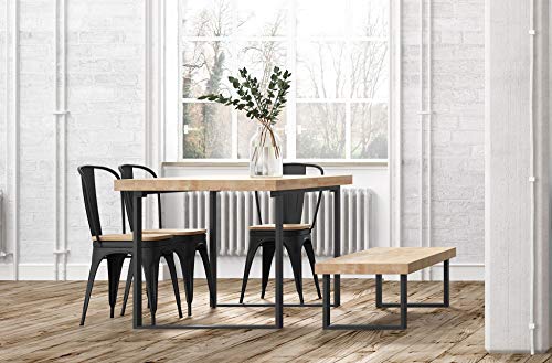 ADNATURA. Banco Madera Chuck para Comedor o Cocina, Asiento Auxiliar Roble Cálido y Patas Metálicas Mate Negro. 2 Plazas.120x47x34cm