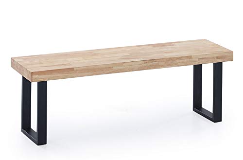 ADNATURA. Banco Madera Chuck para Comedor o Cocina, Asiento Auxiliar Roble Cálido y Patas Metálicas Mate Negro. 2 Plazas.120x47x34cm