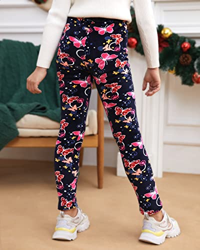 Adorel Leggins Forro Polar Termicos para Niña Pack de 2 Estampado de Lazo y Mariposa 10-11 Años (Tamaño del Fabricante 160)