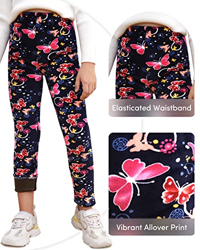 Adorel Leggins Forro Polar Termicos para Niña Pack de 2 Estampado de Lazo y Mariposa 10-11 Años (Tamaño del Fabricante 160)