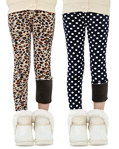 Adorel Leggins Forro Polar Termicos para Niña Pack de 2 Estampado de Leopardo y Lunares 8-9 Años (Tamaño del Fabricante 140)