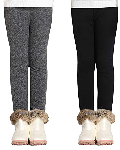 Adorel Leggins Térmicos Pantalón Forros Algodón para Niñas Pack de 2 Negro Clásico & Gris Obscuro 5-6 Años (Tamaño del Fabricante 120)