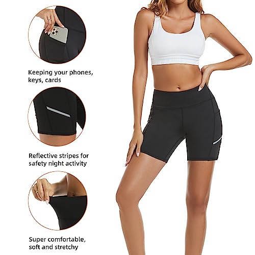 adorence Mallas Cortas Mujer, Leggins Shorts Deportivos Mujer - Ideales para Gym, Yoga y Deporte - Cintura Alta para Control de Barriga y Push Up-Negro,S