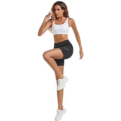 adorence Mallas Cortas Mujer, Leggins Shorts Deportivos Mujer - Ideales para Gym, Yoga y Deporte - Cintura Alta para Control de Barriga y Push Up-Negro,M