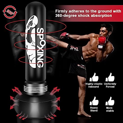 Adult Black Punch Bag-Bolsa de boxeo pesada e independiente para adultos, 69 '', con soporte para entrenamiento de fitness masculino MMA Muay thai - ideal bolsa de taekwondo inflable de pie