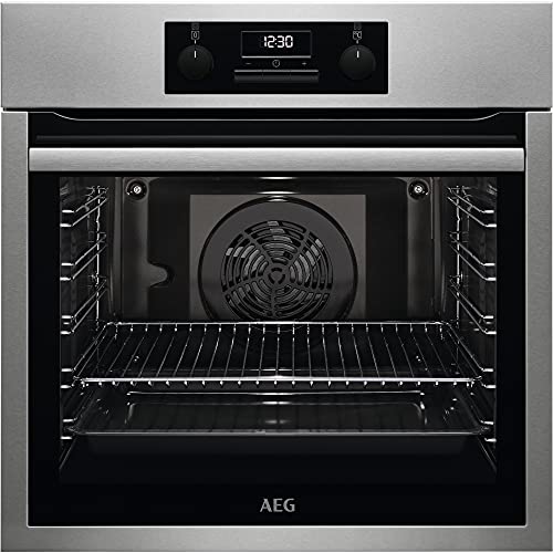 AEG BES331111M Horno Multifunción con Función Limpieza AquaClean, 9 funciones, Cocción Uniforme, Ventilador XXL, Reloj Electrónico + Mandos, Antihuellas, Bandeja XXL, Inox, Clase A, 72 Litros