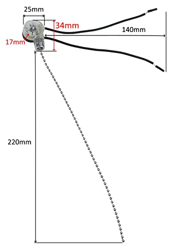 AERZETIX - C53544 - Interruptor de cadena/cordón 34x25x17mm con cables eléctricos 140mm - 3A 250 VAC - color de cadena: plata - longitud 220mm - para lámpara de pared ventilador de techo