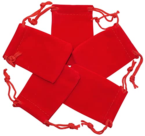 AERZETIX - C53807 - Juego de 5 bolsitas para joyas/bolsas de regalo/joyería/cosméticos 50x70 mm - en terciopelo - cierre con cordón - color rojo