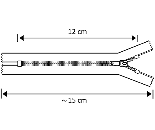 AERZETIX - C61500 - Cremallera N°4 no separable 12cm en metal - acabado aluminio - color negro - cursor marroquinería tirador costura jeans falda vestido pantalones mercería