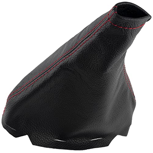 AERZETIX - C63312 - Funda para palanca de cambios en piel genuina - compatible con Peugeot 207 de 2006 a 2012 - color: negro con costuras rojas - para caja de cambios manual