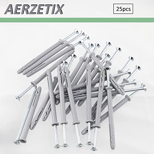 AERZETIX - C65089 - Juego de 25 Tacos clavos/golpe Ø8x100mm + 25 tornillos con cabeza fresada Ø5x105mm con brida - en nylon y metal - para fijación de hormigón ladrillo materiales sólidos taladrado