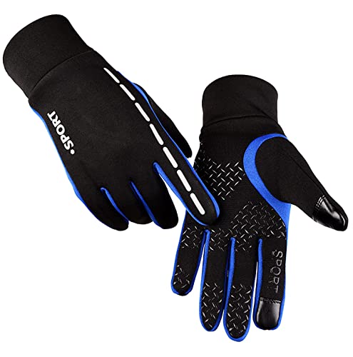 AFIT Guantes de Otoño Invierno a Prueba de Viento Impermeable Antideslizantes Ciclismo Bicicleta Correr Aire Libre Guantes Pantalla Táctil Guantes para Hombres y Mujeres (Azul, L)