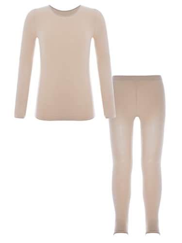 Agoky Conjunto Térmico de Deportivo Gimnasia para Niñas Ropa Interior Térmica Transpirable Negro o Nude Camiseta Manga Larga y Leggings Pantalones Ropa Infantil Type A Nude 4-6 años