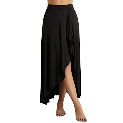 Agoky Falda Irregular de Danza para Mujer Falda Larga de Baile Flamenco Latino Tango Sevillanas Falda Danza del Vientre Dancewear Negro M