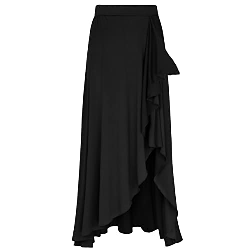 Agoky Falda Irregular de Danza para Mujer Falda Larga de Baile Flamenco Latino Tango Sevillanas Falda Danza del Vientre Dancewear Negro M