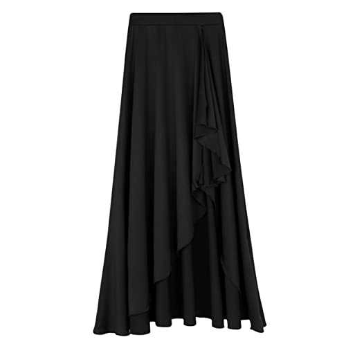 Agoky Falda Irregular de Danza para Mujer Falda Larga de Baile Flamenco Latino Tango Sevillanas Falda Danza del Vientre Dancewear Negro M