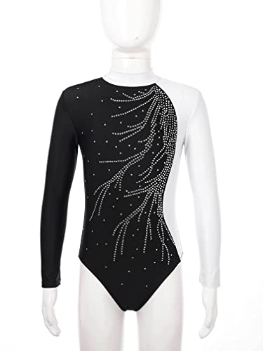 Agoky Leotardos Gimnásticos para Niña Maillot Manga Largo Mono de Brillante de Gimnasia Rítmica Competición Traje de Baile Body Clásico Elástico Blanco 15-16 años