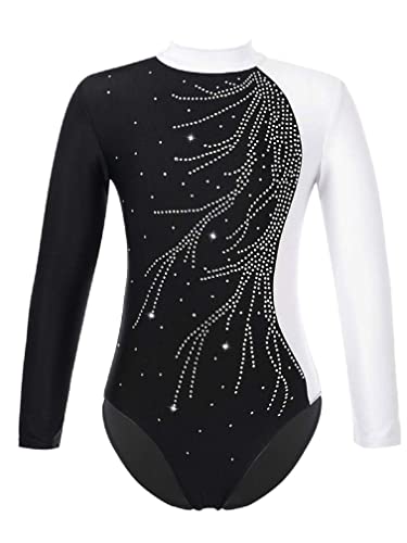 Agoky Leotardos Gimnásticos para Niña Maillot Manga Largo Mono de Brillante de Gimnasia Rítmica Competición Traje de Baile Body Clásico Elástico Blanco 15-16 años