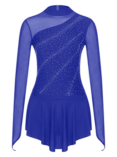 Agoky Maillot Manga Larga de Patinaje Artístico para Mujer Vestido de Danza Lírica Contemporánea Leotardo de Ballet Clásica Gimnasia Disfraz de Bailarina A Azul real L