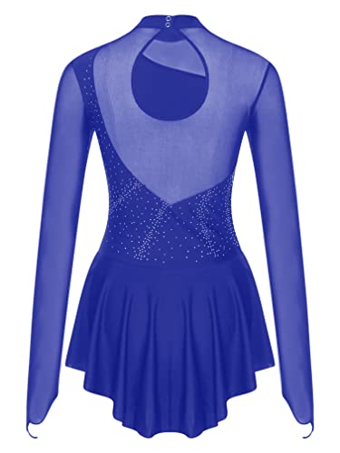 Agoky Maillot Manga Larga de Patinaje Artístico para Mujer Vestido de Danza Lírica Contemporánea Leotardo de Ballet Clásica Gimnasia Disfraz de Bailarina A Azul real L