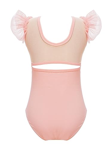 Agoky Niña Maillots de Gimnasia Clásico sin Manga Vestido de Ballet Gimnasia Leotardo Body Clásico Manga Corta Traje Ropa de Bailarina Rosa 7-8 años