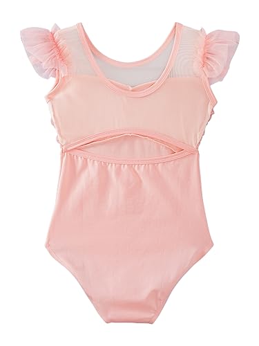 Agoky Niña Maillots de Gimnasia Clásico sin Manga Vestido de Ballet Gimnasia Leotardo Body Clásico Manga Corta Traje Ropa de Bailarina Rosa 7-8 años