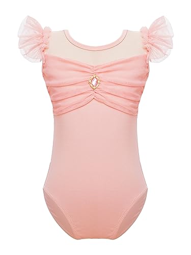 Agoky Niña Maillots de Gimnasia Clásico sin Manga Vestido de Ballet Gimnasia Leotardo Body Clásico Manga Corta Traje Ropa de Bailarina Rosa 7-8 años