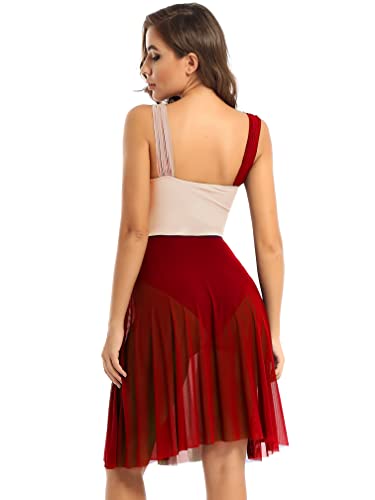 Agoky Vestido de Danza Ballet para Mujer Maillot de Gimnasia Rítmica Sin Mangas Vestido de Danza Lírica Contemporánea Traje de Bailarina Fiesta A Vino Rojo S