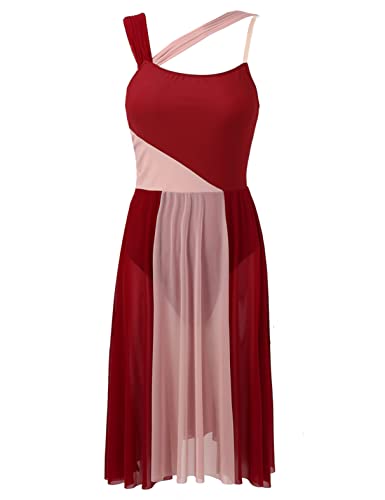 Agoky Vestido de Danza Ballet para Mujer Maillot de Gimnasia Rítmica Sin Mangas Vestido de Danza Lírica Contemporánea Traje de Bailarina Fiesta A Vino Rojo S