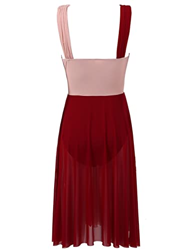 Agoky Vestido de Danza Ballet para Mujer Maillot de Gimnasia Rítmica Sin Mangas Vestido de Danza Lírica Contemporánea Traje de Bailarina Fiesta A Vino Rojo S