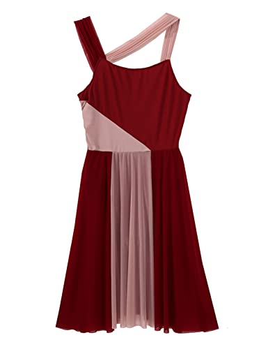 Agoky Vestido de Danza Ballet para Mujer Maillot de Gimnasia Rítmica Sin Mangas Vestido de Danza Lírica Contemporánea Traje de Bailarina Fiesta A Vino Rojo S