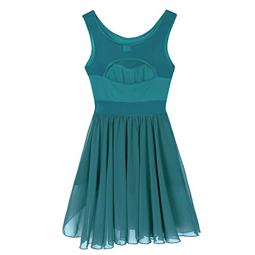 Agoky Vestido de Danza para Mujer Vestido de Baile Lírica y Contemporánea Maillot Ballet sin Manga Leotardo de Gimnasia Rítmica para Chica Adulta Verde Medium