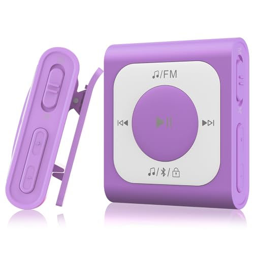 AGPTEK 64GB Reproductor MP3 Bluetooth 5.3 con Clip, Mini Reproductor de Música Portátil con Radio FM, Capacidad para Más de 13000 Canciones, Ideal para Hacer Deporte, Púrpura(No Incluido Auricular)