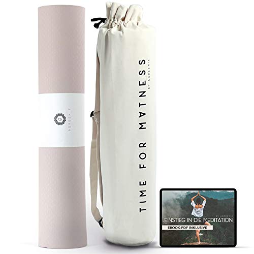 aGreenie Esterilla de yoga Prana - Esterilla deportiva antideslizante de TPE - Ancho 183 x 68 cm - Espesor 6mm - Esterilla de gimnasia no contaminante y antialérgica - Incluye bolsa de yoga y Ebook