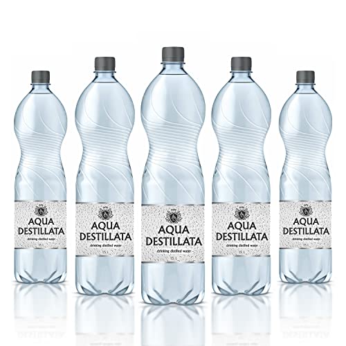 Agua destilada potable de 7,5 litros de agua destilada al vapor, paquete de 5 x 1,5 l, certificado ultra puro, agua destilada al vapor, grado alimenticio