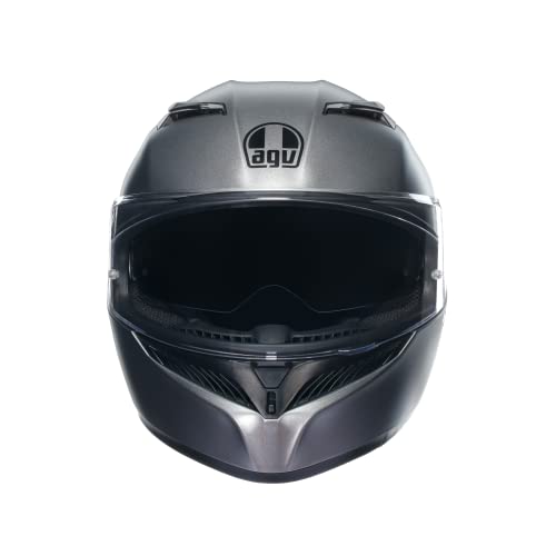 AGV - K3 E2206 MPLK, Casco Moto Hombre, Casco Integral ECE con Absorción del Sudor, Spoiler, Ventilación y Visera UV Resistente a los Arañazos, Intercomunicador Casco Moto, Gris