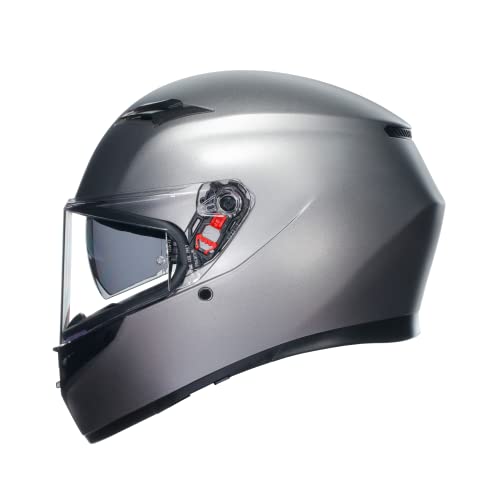 AGV - K3 E2206 MPLK, Casco Moto Hombre, Casco Integral ECE con Absorción del Sudor, Spoiler, Ventilación y Visera UV Resistente a los Arañazos, Intercomunicador Casco Moto, Gris