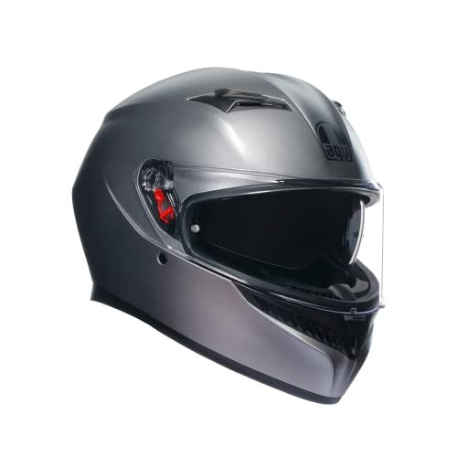 AGV - K3 E2206 MPLK, Casco Moto Hombre, Casco Integral ECE con Absorción del Sudor, Spoiler, Ventilación y Visera UV Resistente a los Arañazos, Intercomunicador Casco Moto, Gris